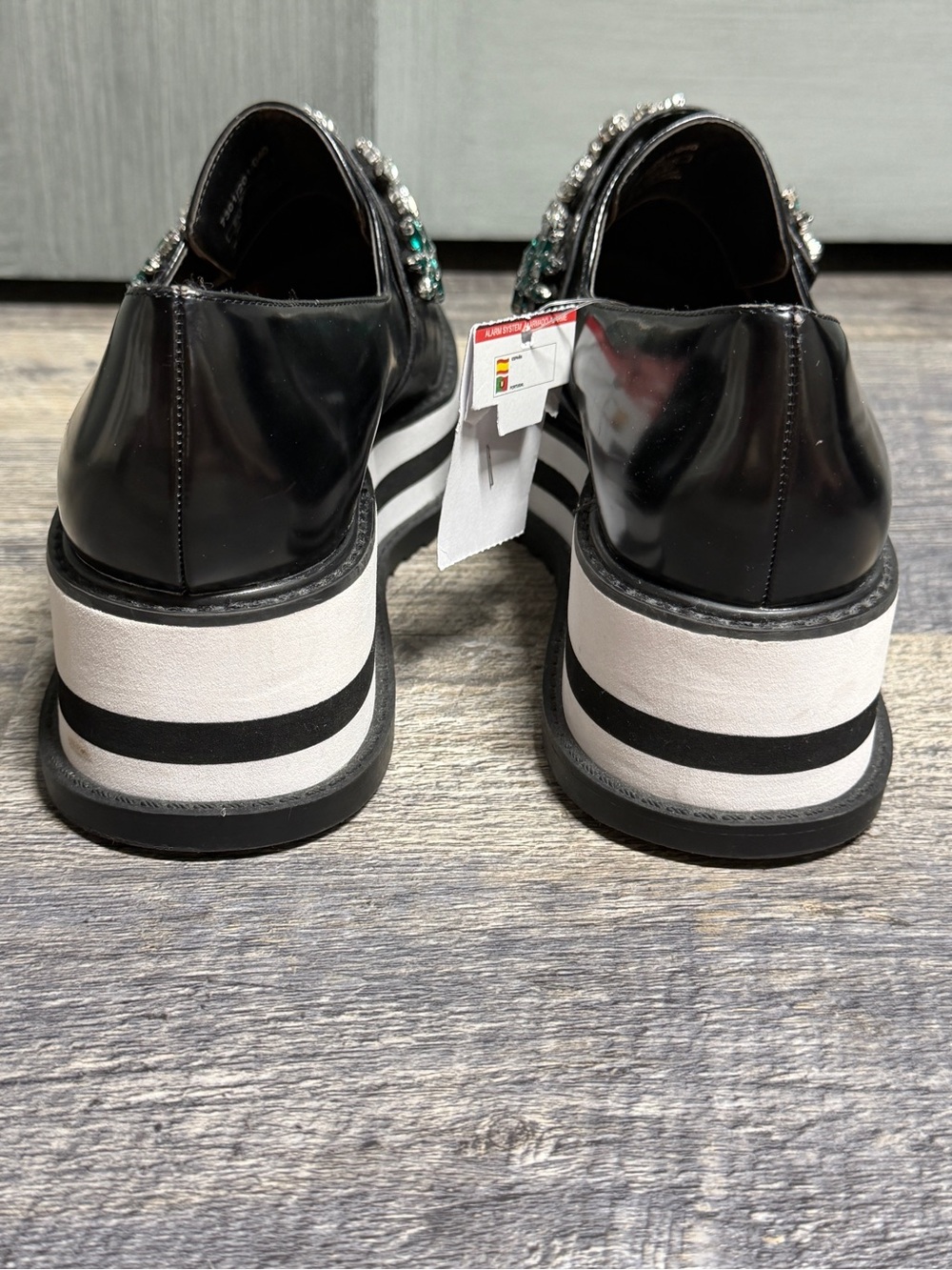 Zara Trafaluc Jeweled Platform Loafers Black Rhinestone Floral Shoes EU 39 US 8 - Picture 9 of 14
